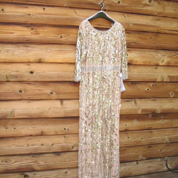 Mac Duggal Womens Plus Size Beaded Sequin 3/4 Sleeve Gown Rose Gold 4857 - Picture 6 of 16